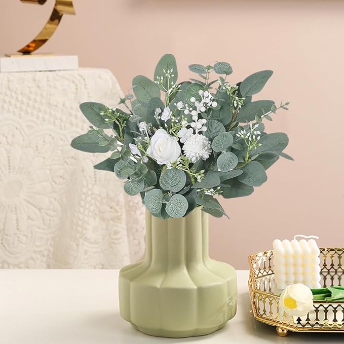 Mixed Eucalyptus Leaves Stems Bulk Artificial Silver Dollar Leaves Picks Dried Eucalyptus Bundle Faux Spray for Wedding Vase Bouquet Decor (120, Green)