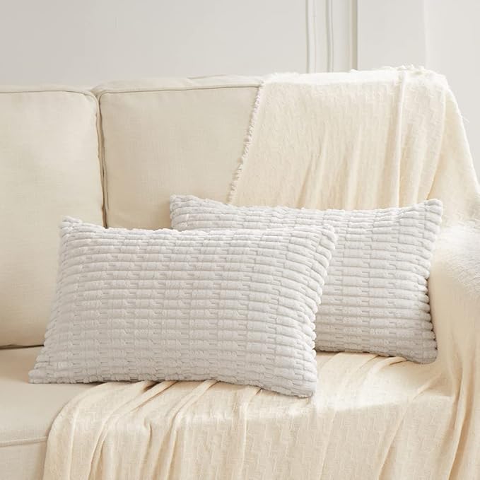 Fancy Homi 4 Packs Decorative Throw Pillow Covers for Living Room Couch Bed, Modern Farmhouse Boho Home Décor Accent Cushion Case, 24" x 16" (Pack of 4), White