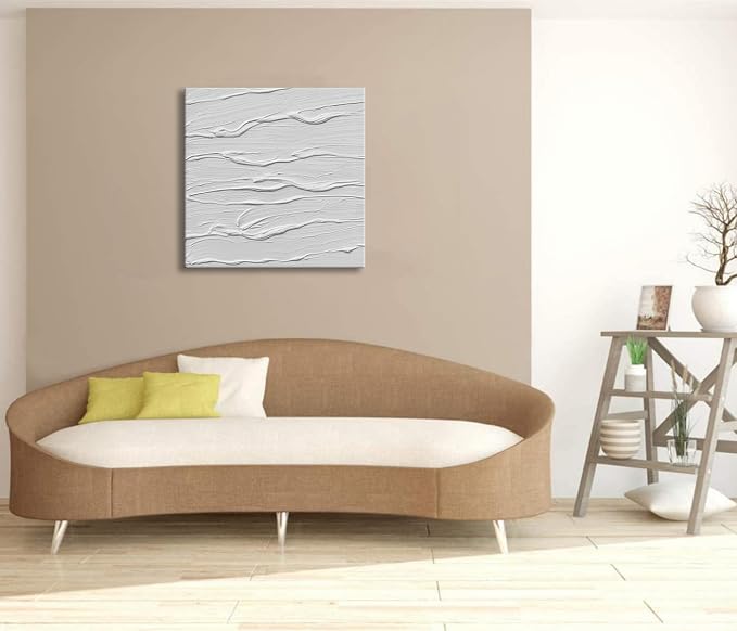 zoinart White Textured Canvas Wall Art, Hand Painted 3D Oil Painting on Canvas, 20 x 20 Inches Abstract Texture Artwork White Wall Decor