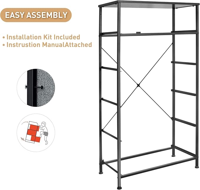 Mifuro Tall Dresser for Bedroom, Vertical Storage Organizer Tower with 6 Drawers, Chest of Drawers with Fabric Bins, Steel Frame, Wood Top for Bedroom, Closet, Entryway- Black