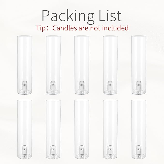 Glass Hurricane Candle Holder: 11.8" Tall Candlestick Holder Bulk with Cylinder Windproof Cover Set of 10 Clear Taper Candle Holders for Wedding Party Birthday Christmas Decor