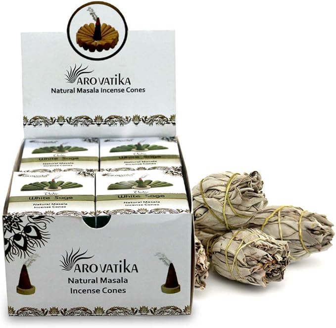 ARO VATIKA Vedic White Sage Natural Masala 120 Incense Cones in Pack of 12 Boxes |12 Assorted Fragrances Dhoop Cones | Best for Prayer, Reiki, Meditation and Relaxation | Burn time- 25 Mins