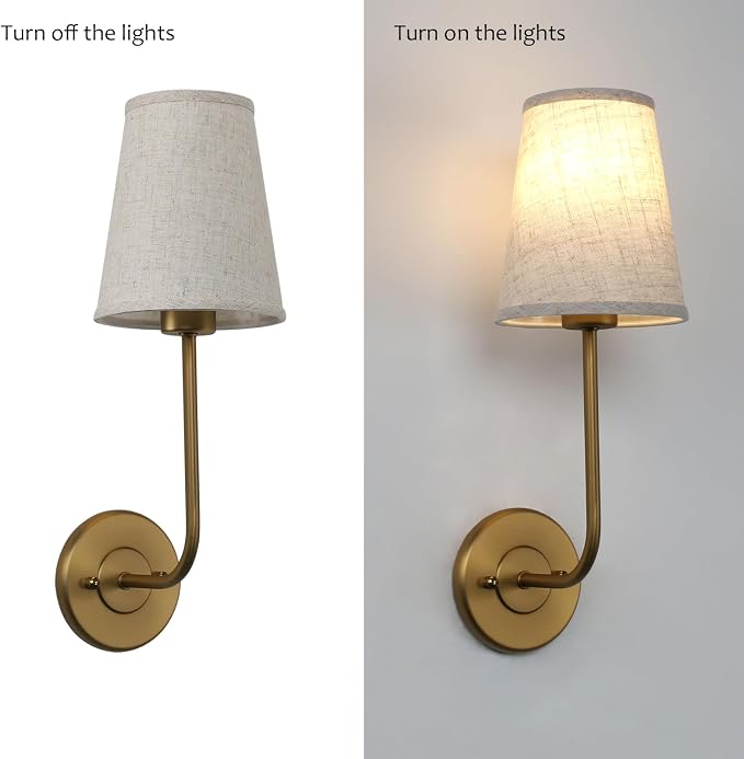 Pathson Rechargeable Battery Operated Wall Sconces Set of 2, Wireless Dimmable Wall Vanity Lights, Linen Fabric Shades, Remote Control Wall Lighting for Bedroom Living Room Includes Bulbs