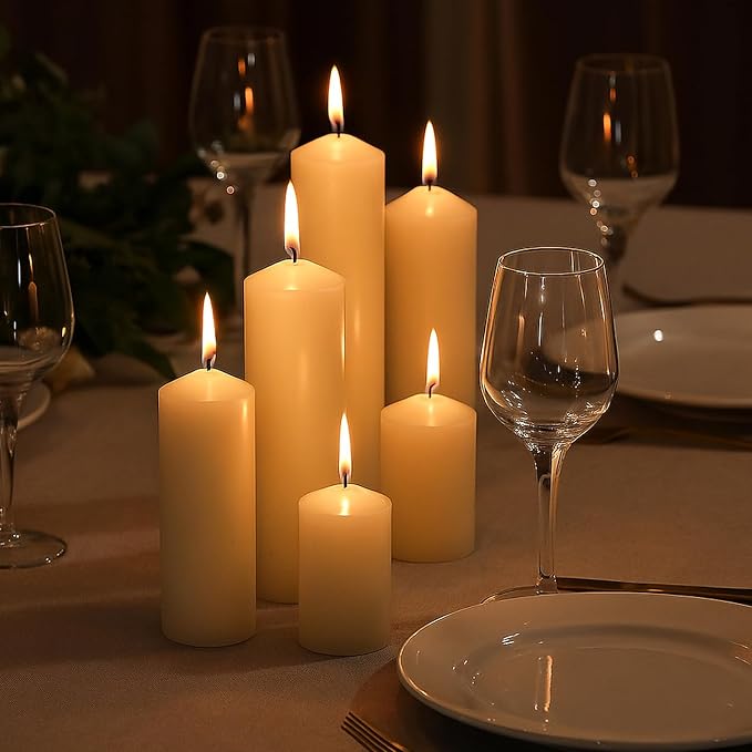 18 Pack Ivory Pillar Candles Bulk Set, 2x3 2x4 2x6 Inch - 6 Each Size, Dripless Smokeless Clean Burning for Wedding Centerpieces, Home Decor, Church, Romantic Ambiance!