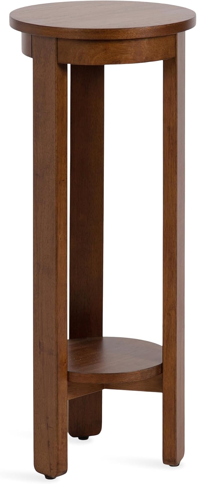 Kate and Laurel Foxford Modern Tiered Round Drink Table, 12 x 12 x 30, Walnut Brown, Transitional Two-Tier Circle Plant Stand for Use as Living Room Pedestal Table or Small Bedroom Nightstand