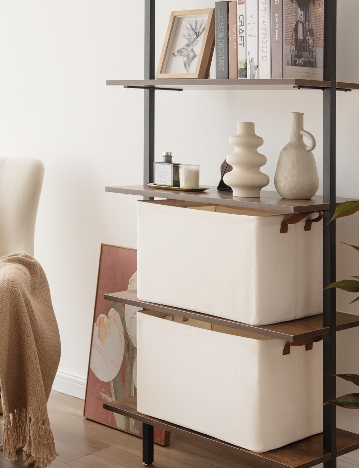 StorageWorks Storage Bins, Fabric Storage Bins for Shelves, Extra Large Storage Baskets with Metal Frame, Closet Baskets and Bins with Handles, Jumbo, Natural Color, 2-Pack