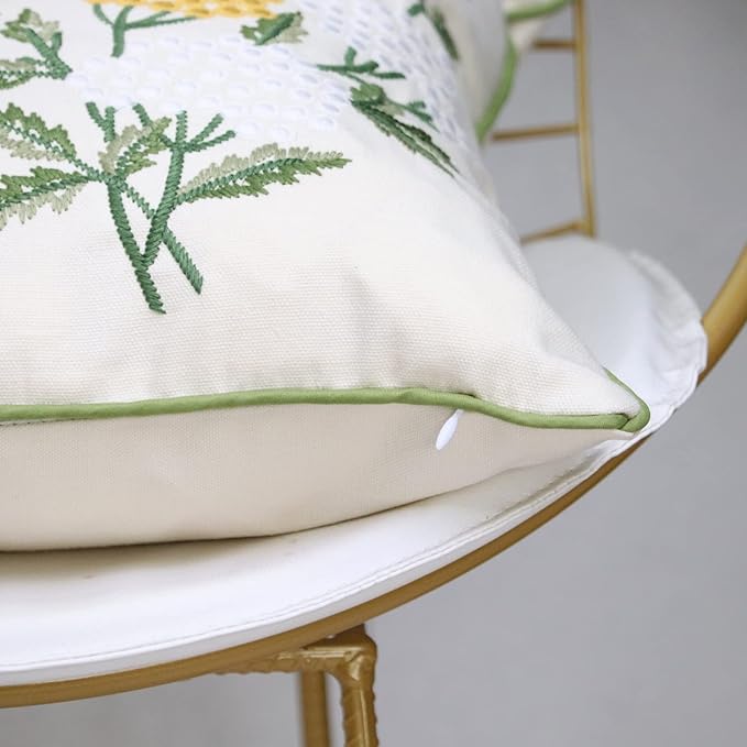 Set of 2 Embroidered Decorative Throw Pillow Covers Couch Square Pillowcases Cushion for Bedroom Sofa Farmhouse Decor 18x18 Inch (Yellow Daisy)
