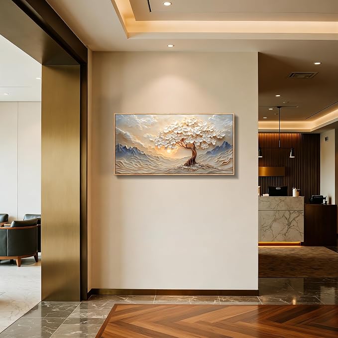 imjiayu Large Framed Wall Art, Landscape Wall Art, Tree of Life Wall Decor, Modern Japanese Aesthetic Canvas Prints, White Mountain Paintings for Living Room Bedroom Office Home Decorations 20"x40"