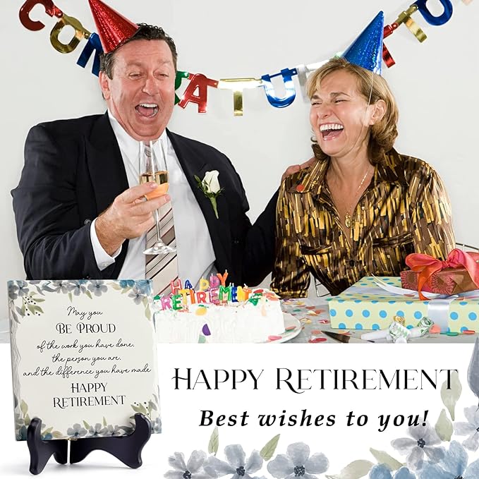 LukieJac Gift Ideas for Retirement Women Men Retirement Party Decoration Best Funny Retirement Gifts for Coworker Dad Police Nurses Ceramic Retirement Plaque Table Decorations (6"*6")