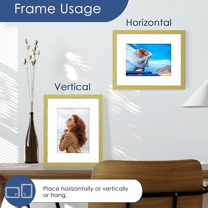 PEALSN 8x10 Picture Frame Set of 6, Display Pictures 5x7 with Mat or 8x10 Without Mat for Wall Mounting or Table Top Display, Photo Frames Collage for Wall Decor, Gold