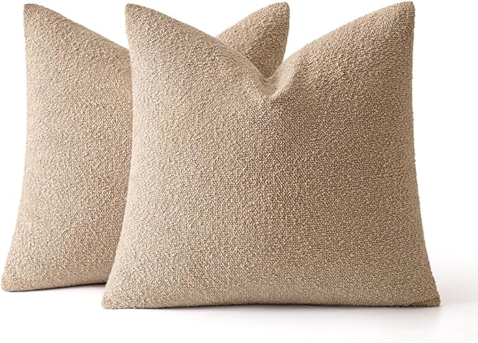 MIULEE 20x20 Inch Decorative Pillow Covers for Couch Bed Set of 2 Textured Boucle Neutral Throw Pillow Covers Taupe Khaki Camel Accent Solid Pillowcases Sofa Living Room Home Decor
