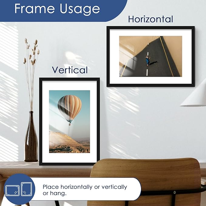 PEALSN 11x15 Picture Frames Set of 6, Display Pictures 8x12 with Mat or 11x15 without Mat for Wall Mounting, Photo Frames Collage for Wall Decor, Black.