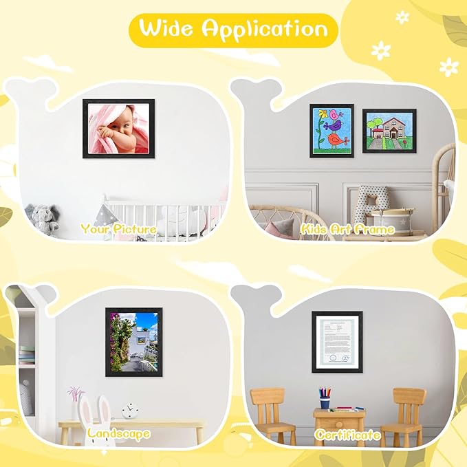 3 Pack 8.5x11 Kids Art Frames Rustic Black, Kids Artwork Frames Changeable Child Artwork Picture Display Front Opening, Children Storage Frame Hold 50pcs Craft, Drawing, Art Project, Schoolwork
