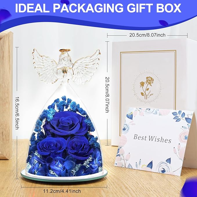 Flowers for Delivery Birthday Gifts for Women Gifts for Mom Grandma Mothers Day Fresh Preserved Flowers Forever Real Roses in Glass Angel Figurines Anniversary Present for Wife Her Friends Daughter