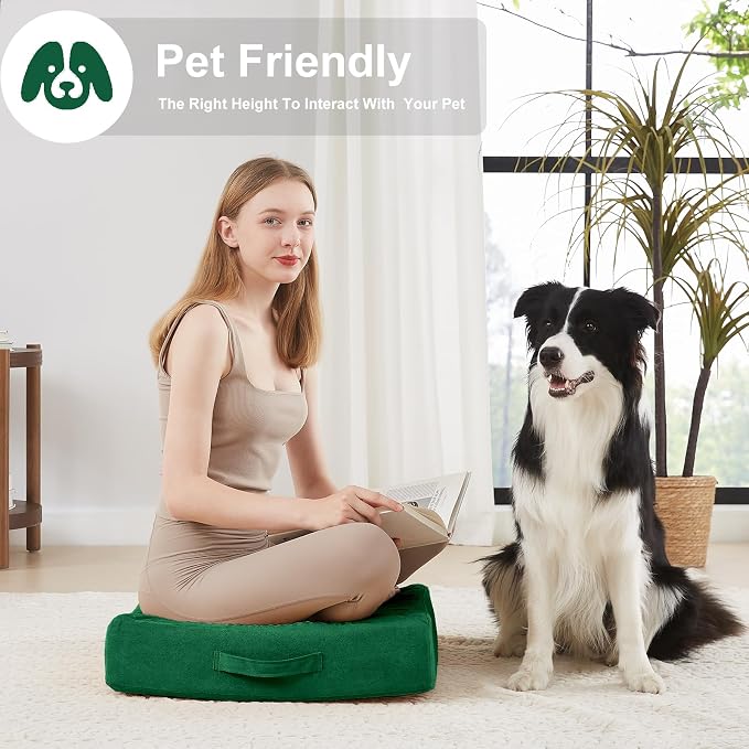 JKMAX 22 inches Floor Pillow for Adults - Large Meditation Cushion with Thick Foam - Premium Outdoor Square Floor Cushion Seat - Yoga Pillow for Sitting On Floor - Green