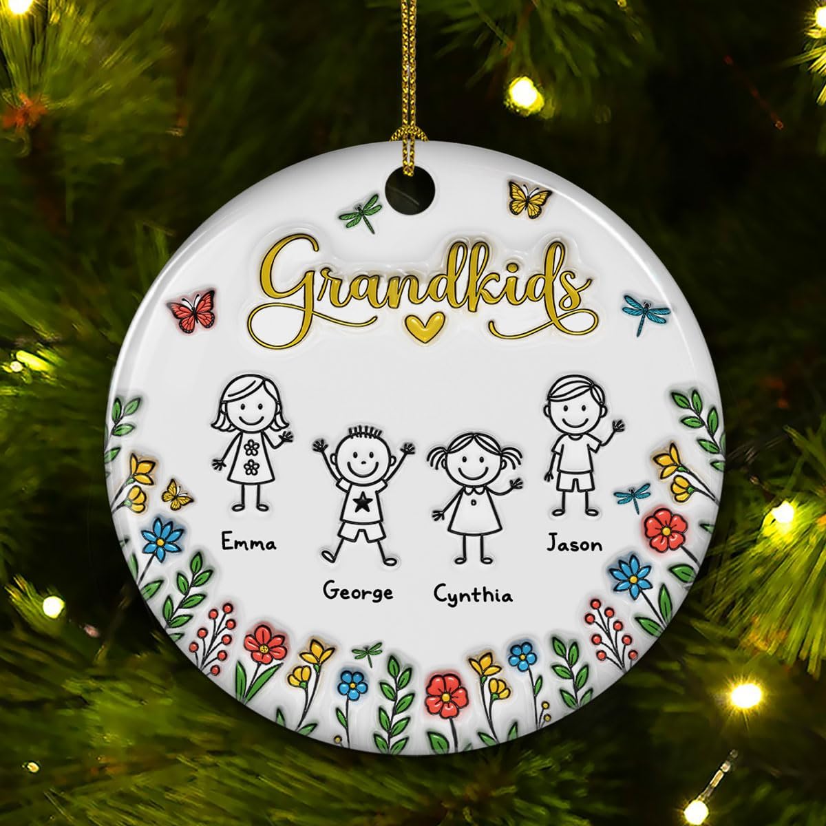 Grandkids Personalized Ceramic Ornament โ Grandkids Christmas Ornament, Custom Holiday Keepsake, Family Tree Gift
