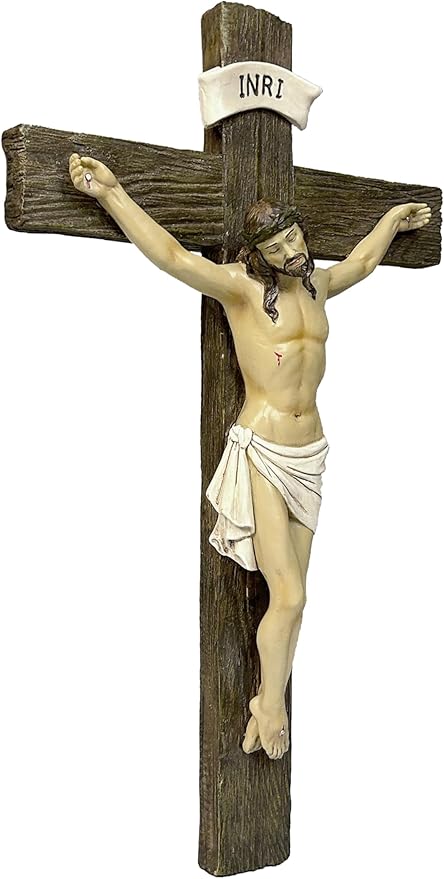 JORAE Jesus Crucifix Statue Wall Cross Hanging Decoration Jesus Christ Catholic Home Decor Religious Collection Resin Prayerful Crafts, 12.8" H