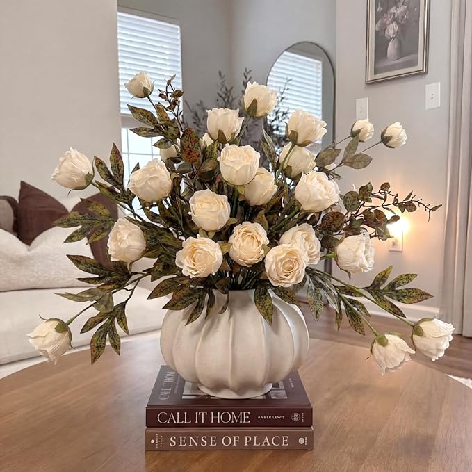 Thiccywoov 8 Pcs Beige Faux Peony Stems Flowers Bulk Vintage Artificial Silk Peonies Stems Real Look Fake Peonies Branches for Vase Filler DIY Bouquet Centerpieces Home Indoor Outdoor Decorations