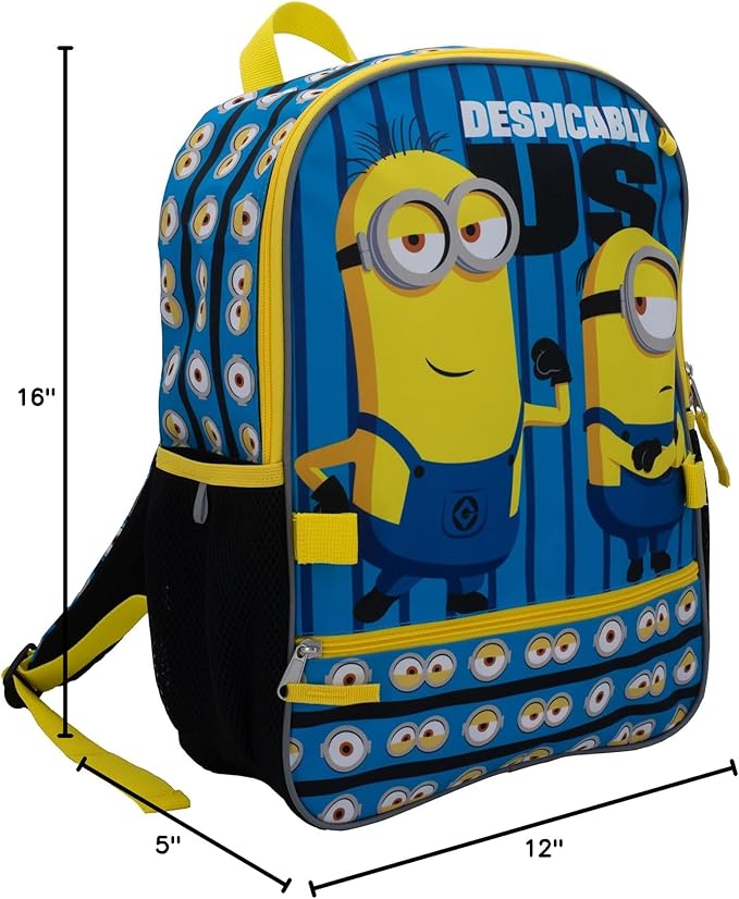 AI ACCESSORY INNOVATIONS Despicable Me Minions 4 Piece Backpack Set for Boys & Girls, Featuring Minions Stuart & Kevin, Kids School Bag, Blue