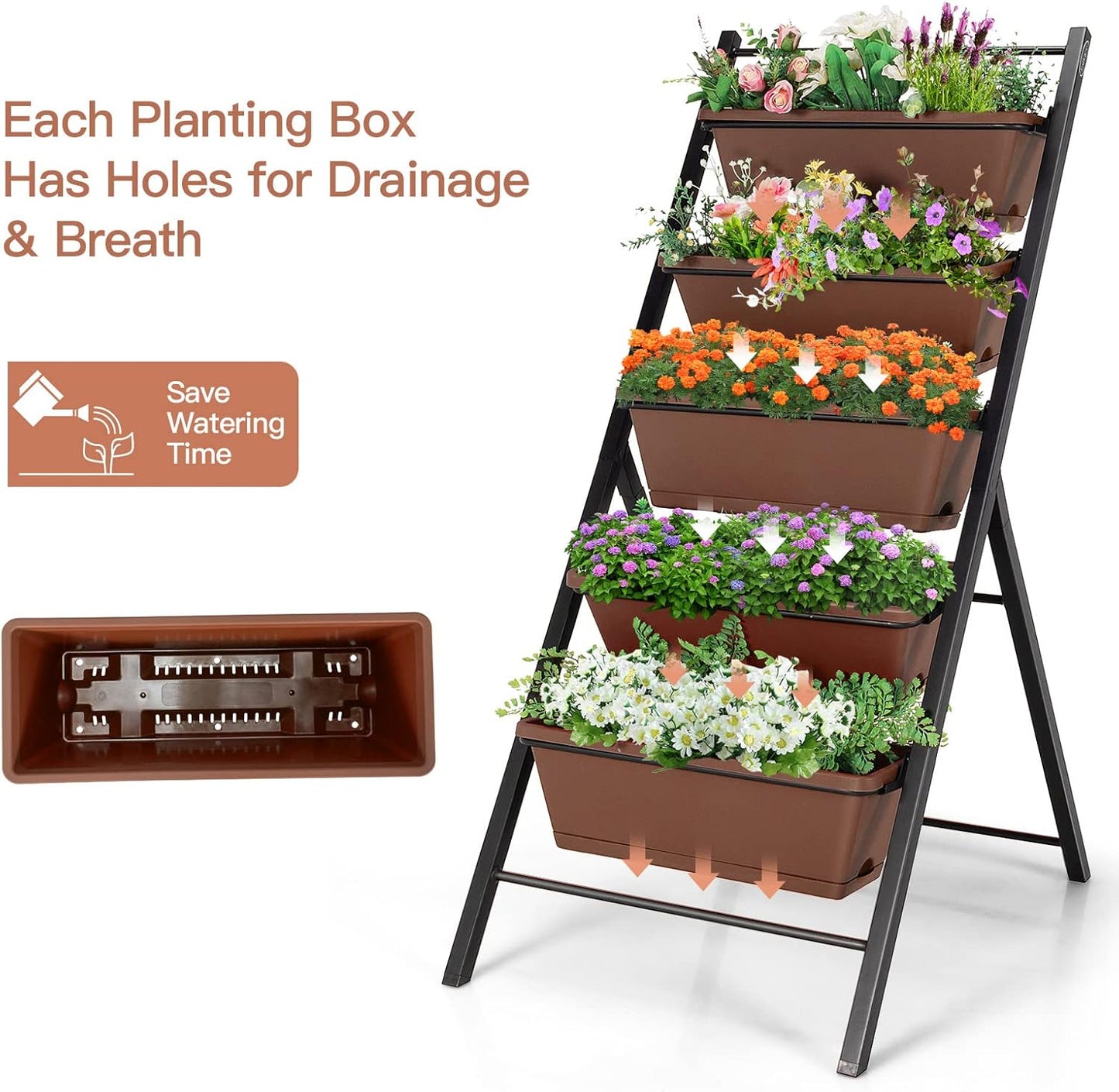 S AFSTAR 5-Tier Vertical Garden Planter, 5-Layer Raised Garden Bed with 5 Detachable Planter Boxes & Metal Frame, Indoor Outdoor Elevated Planting Containers for Flower Vegetables Fruit Herbs