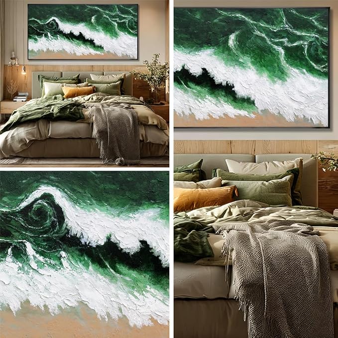 Kureful Green Abstract Wall Art Prints Sage Green Canvas Wall Pictures Modern Minimalist Office Decor Artwork Large Posters Decorations 29"x58"