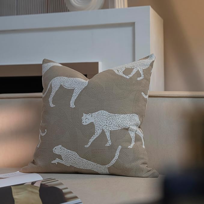 Croker Horse 20x20'' Inches Throw Pillow Cushion Cover - Leopard Pattern Chenille Jacquard Luxury Style Couch Sofa Pillow for Living Room Bedroom