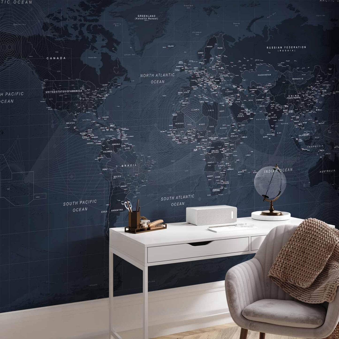 artgeist Wall Mural World Map 197x138 in - XXL Non-Woven Wallpaper Fleece Wall Decor Photo Print Picture Image Design Home Map of The World k-A-0123-a-a