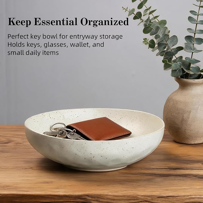 salomayes Wabi-Sabi Decorative Bowl, Matte Off-White Ceramic Key Bowl with Natural Speckled Glaze, One-of-a-Kind Artisan Finish for Entryway, Kitchen Counter or Tabletop Décor