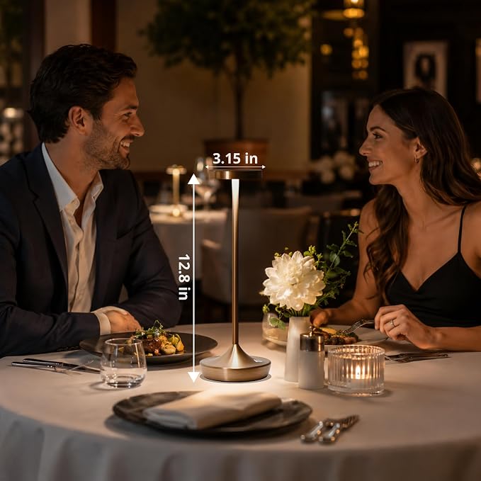 Cordless Table Lamps, Rechargeable 6000mAh LED Desk Lamps, Up to 60 Hours, Touch Control with 3-Level Dimming, Portable Waterproof Lights for Restaurant, Dining Table, Patio & Home (Bronze)