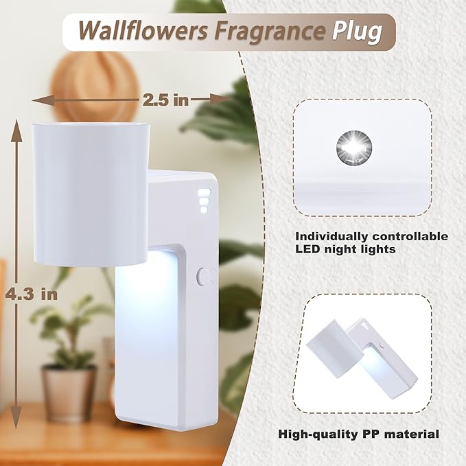 2 Pcs Wall Fragrance Plug in with Night Light Compatible with Bath and Body Works Wallflowers, with 3-Speed Adjustable Fragrance Essential Oil Diffuser for Home, White
