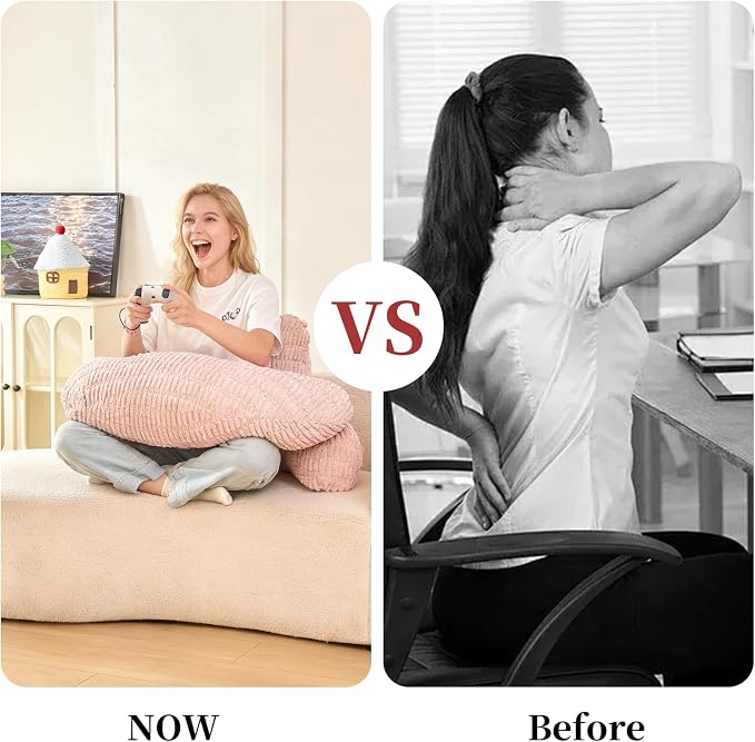 17" Reading Pillow for Bed,U Shaped Arm & Elbow Support,Pink Corduroy | Backrest Supports Back,U Shaped Lap Pillow Cushions Arms,Elbows & Wrists,Ribbed Corduroy for Reading,Gaming,Watching TV
