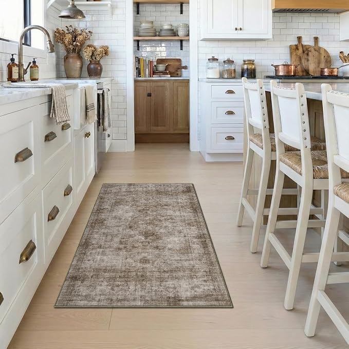 Homemate Washable Rug 4x6 Area Rugs - Vintage Faux Wool Rugs for Living Room Bedroom Dining Room - Non Slip Foldable Carpet Indoor Area Rug for Home Decor(4'x6', Brown