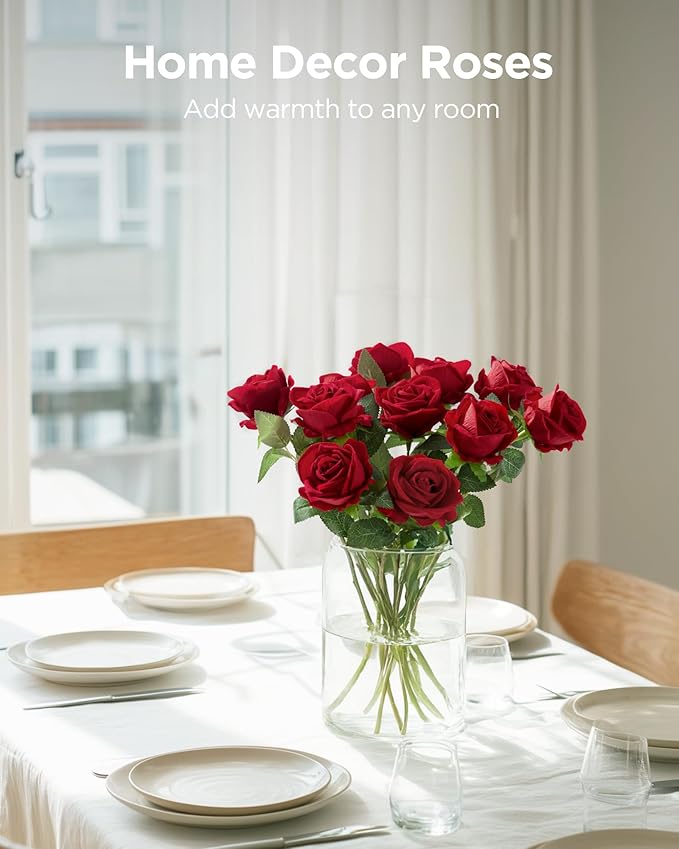 InnoGear 100 Pcs Red Roses Artificial Flowers, Fake Velvet Silk Rose Bulk Faux Flower for Decoration DIY Wedding Centerpieces Proposal Bridal Bouquets Shower Party Home Floral Decor (100, Red)