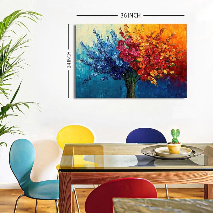 Abstract Wildflower Wall Art for Living Room Bedroom Decor Nature Flower Painting Print Blue Red Yellow Bouquet Pictures Colorful Floral Poster Modern Artwork Bathroom Kitchen Home Decoration 24x36in
