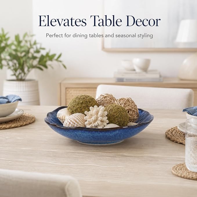 Blue Ceramic Decorative Bowl, 10.8in Navy Centerpiece Bowl for Coffee Table