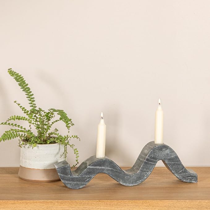 Bloomingville Marble Wave Double Taper Candle Holder, Grey