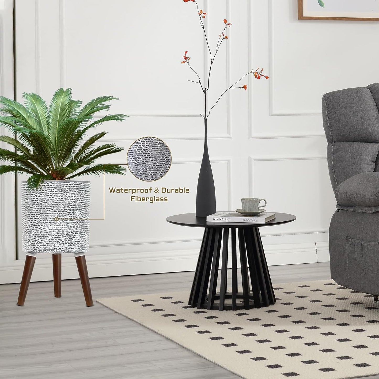 Flower Pot with Legs Tall Flower Pot with Drainage Holes for Indoor and Outdoor Decorative Planting (Gray Wave, 10 Inches)