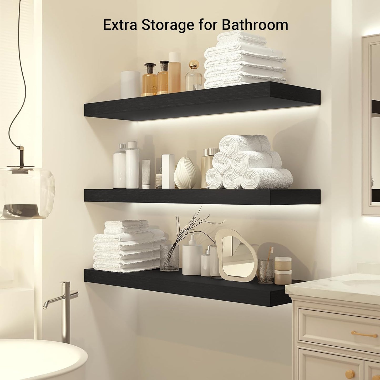 Heimlove 12 Inch Deep Floating Shelves, 48 x 12 inches Long Wall Shelf, Large Display Shelf & Storage Shelf, Rustic Wood Wall Shelves for Fireplace Mantel, Set of 1(Black)