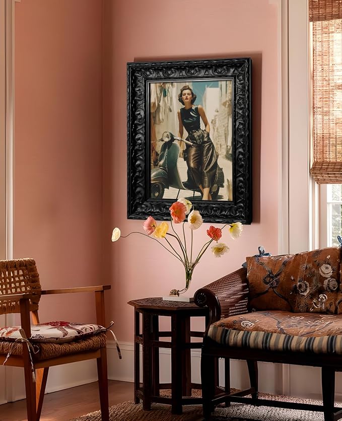 Retro Canvas Frame for 24x36 Vintage Wall Art Prints, 2.6" DIY Wood Plein Air Frames for French Countryside Still Life Paintings Home Office Hallway Guest Room Decor, No Glass & Back (Black)