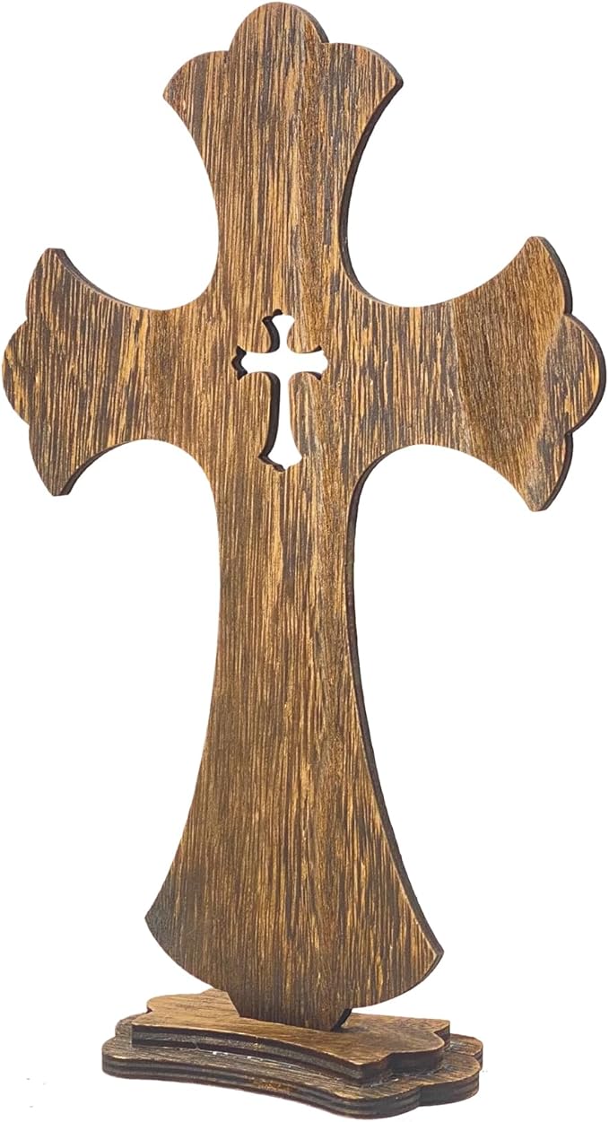 12 Inch 12 Pack Brown Wood Crosses Torched Wooden Tabletop Cross Rustic Standing Cross for Baptism Centerpieces Home Church Decor Prayer Gifts
