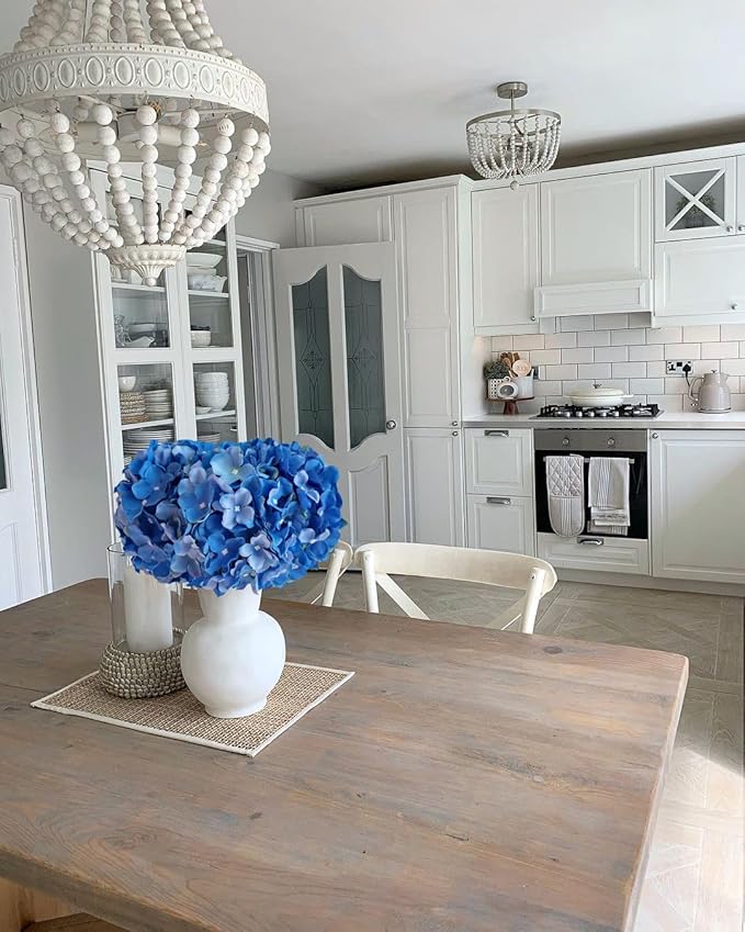JINWOE Royal Blue Fake Hydrangea Artificial Flowers, 5Pcs 20Inch Large Lifelike Silk Artificial Hydrangeas, Full Fake Flowers for Bouquet Table Centerpieces Wedding Indoor Home