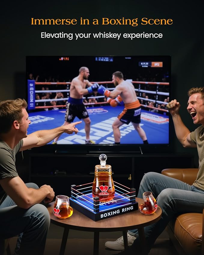 Gifts for Men Dad, Kollea Boxing Whiskey Decanter Set, 31 Oz Decanter with 2 Boxing Glove Glasses, Cool Anniversary Birthday Gifts for Men, Brother, Him, Guys, Whiskey Lovers & Boxing Fans - Black
