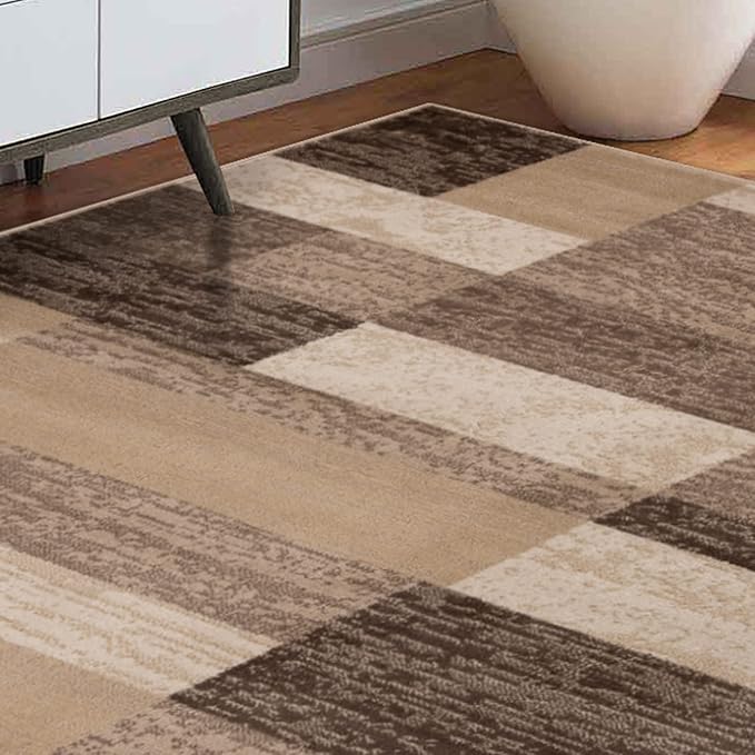 Superior Indoor Area Rug, Jute Backed, Modern Geometric Patchwork Floor Decor for Bedroom, Office, Living Room, Entryway, Hardwood Floors, Rockwood Collection, 5' x 8', Beige
