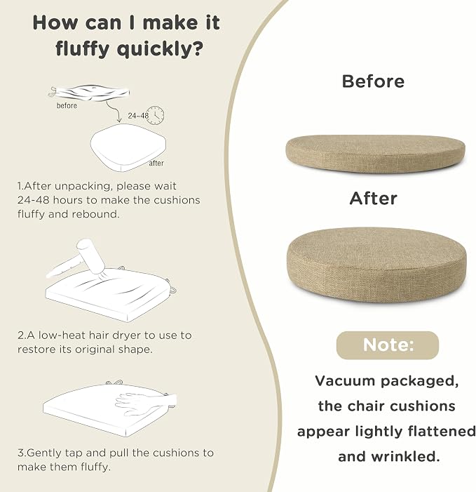 AddGrace Round Bar Stool Cushions 2 Pack Bar Stool Seat Cushion Non Slip Round Chair Pads with Removable and Washable Cover 12x12 Inch Beige
