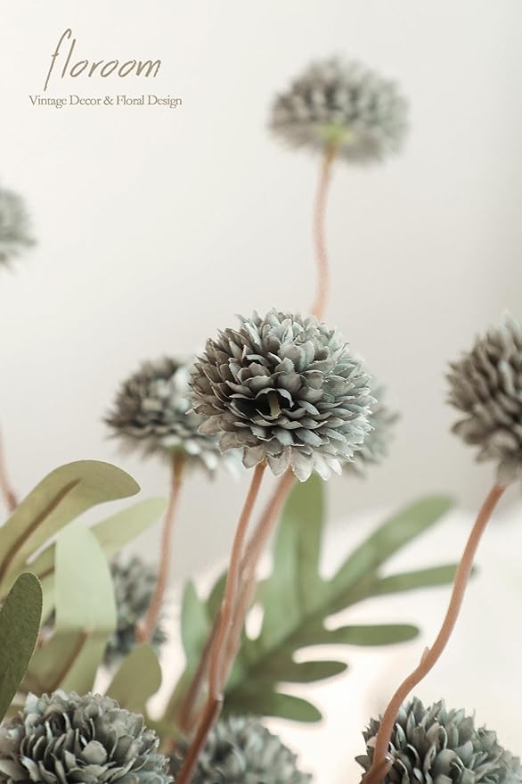 Floroom 5pcs Dusty Sage Green Faux Silk Mums Artificial Flowers, Bulk Fake Small Mini Chrysanthemums with Stems for DIY Wedding Centerpieces Floral Arrangements Vase Fillers Home Decorations