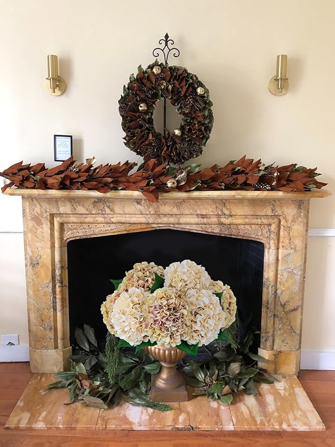 ZYTUYO 5 Pcs Champagne Mauve Silk Hydrangeas Artificial Flower Boho Dried Touch 20'' Faux Hydrangeas for Indoor Home Decor Kitchen Living Room Outdoor Porch Wedding Flower Arrangement