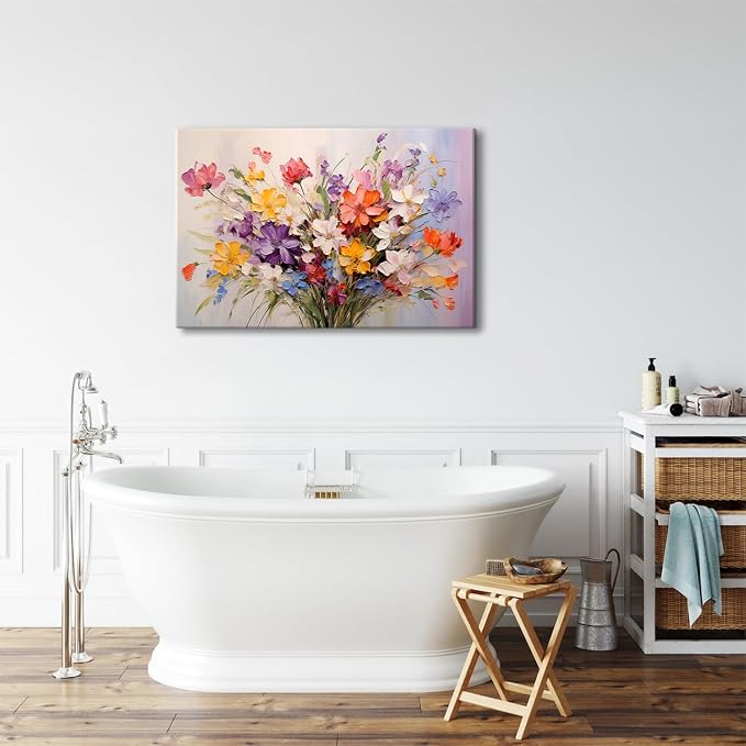 Colorful Daisy Poppy Wall Art Flower Picture Bedroom Wall Decor Wildflower Painting for Living Room Canvas Print Floral Bouquet Nature Poster Modern Artwork Bathroom Kitchen Home Decorations 24x36”
