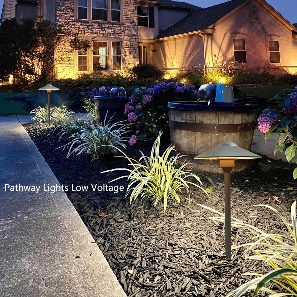 Arrownine Cast Aluminum Low Voltage Outdoor Pathway Light Walkway Landscape Path Lights Included Ground Spike,Wire Connectors Free Replaceable 3 Watts G4 LED Bulb Warm White 2-Pack Bronze Finish