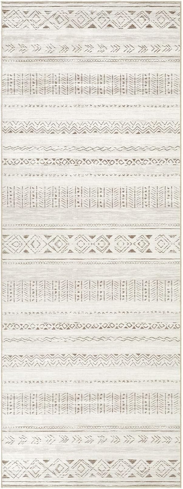 cotiled Washable 3x8 Runner Rugs: Washable Boho Rugs with Non Slip Backing Large Soft Indoor Stain Resistant Carpet for Living Room Bedroom Farmhouse Dining Room Lightweight Home Decor L Brown/Cream