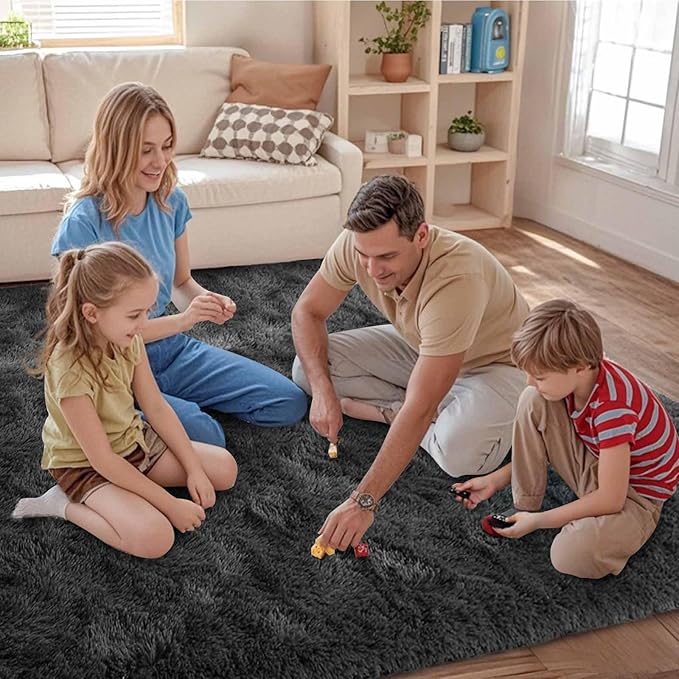 FinRèc Soft Dark Grey Rugs for Bedroom Living Room, 3x5 Feet Fuzzy Shaggy Area Rug, Non-Slip Fluffy Furry Shag Rug for Nursery Kids Room Dorm Room Home Decor, Indoor Plush Floor Carpet